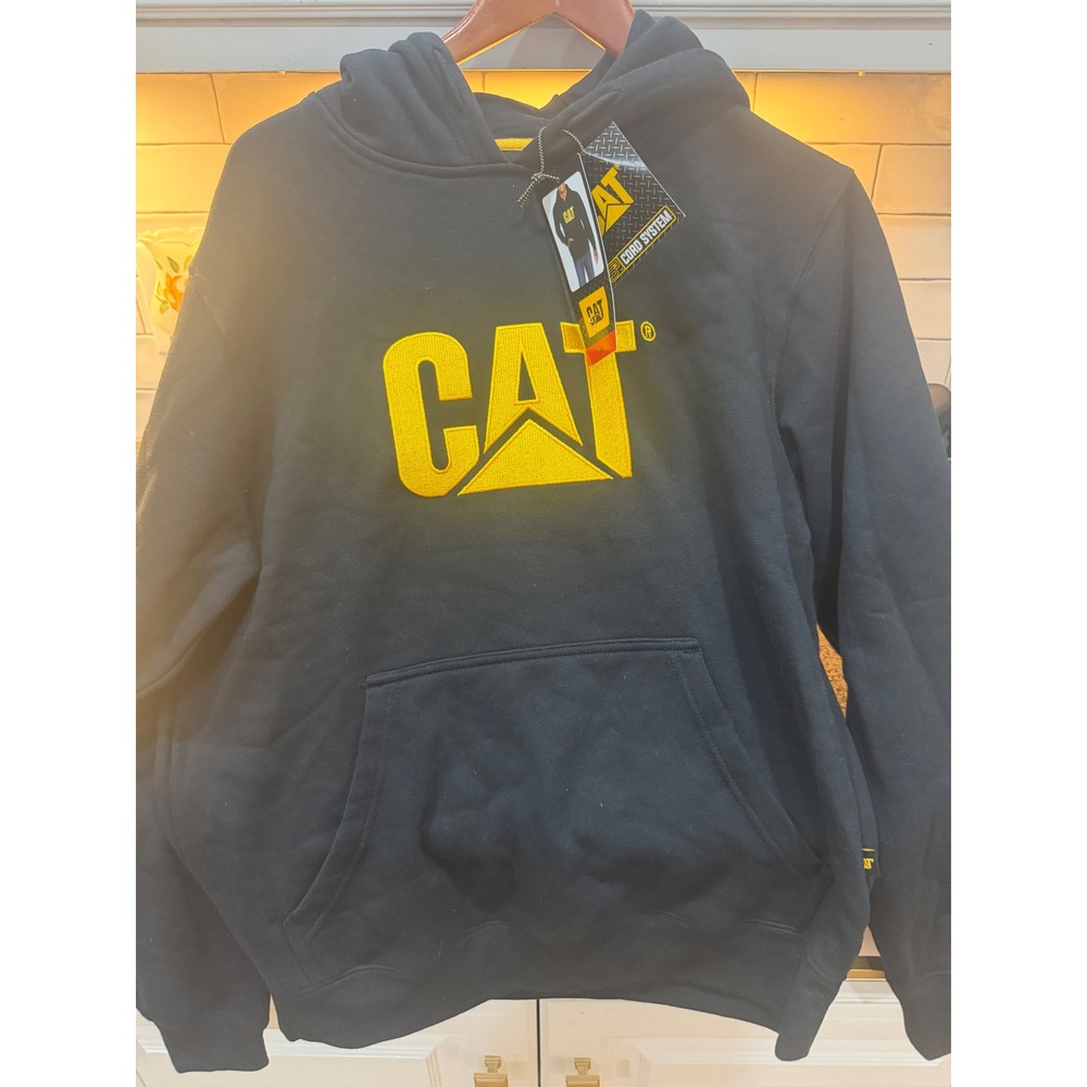 Caterpillar CAT Mens Logo Hoodie Black Yellow‎ Workwear Sweatshirt Size M NWT